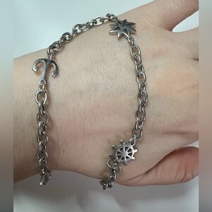 Full Silver Hallmarks Vintage Anchor Compass Charm Bracelet